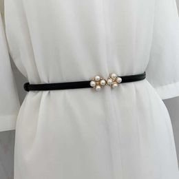 Four leaf grass pearl belt decoration with skirt waist fashion thin belt matte Korean style adjustable belt 240315