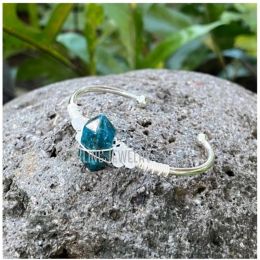 Strands BM42405 Raw Stone Bangle Rough Apatite Moonstone Cuff Crystal Bracelet Healing Boho Jewelry