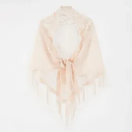 Scarves Women Hollow Shawl Elegant Embroidery Flower Tassel Women's Thin Lace-up Sunscreen Cover-up Solid Colour Lace