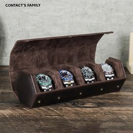 Vintage leather watch roll box 1/2/3/4/8 grid watch travel box organizer mens watch jewelry display rack 240314