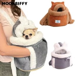 Pet Bag Small Cat Dogs Backpack Warm Soft Plush Carring Pets Cage Walking Outdoor Travel Kitten Hanging Chest Bag 240309