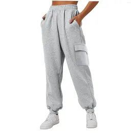 Women's Pants Womens Elastic Waist Trousers Side Pockets Daily Home Outdoor Casual Workout Work Business