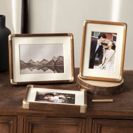 Frame Tabletop Decoration Retro Creative DIY Photo Frame Copper Corner Solid Wood Texture Photo Frame Wooden Decoration Crafts Classic