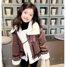 Girls Padded Leather Jacket Suede Thick Warm Coats Kids Motorcycle Outerwear Winter Autumn Children Cotton Clothes 240304