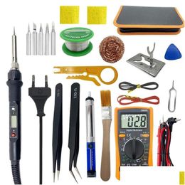 Cell Phone Chargers Electric Soldering Iron Kit Set Digital Temperature Adjustable Welding Tool Solder Tin With Tips Repair Tools Dr Dhgnz