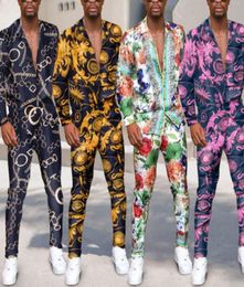 fashion print long Sleeve Loose Suits Set Party Tracksuits men Autumn Hawaii Outfits Two Piece Dress Trousers Suit6137511