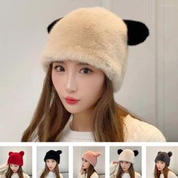 Berets Plush Earmuffs Cap Fashion Ear Protection Winter Warm Fur Bucket Hat Solid Colour Bear Ears Beanie Women Girls
