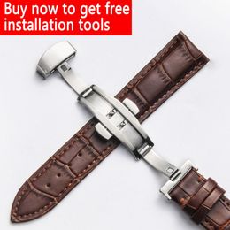 Universal quality Bands fit for ROLEX Strap Push Button Hidden Clasp Double press butterfly buckle Leather watch Brown 20mm268v