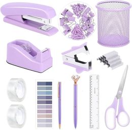 13pcs Purple Office Supplies Set Stapler and Tape Dispenser Desk Accessories for Women Staple Pen Holder Scissor 240314