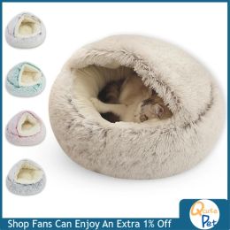 Mats Winter 2 In 1 Cat Bed Round Warm Pet Bed House Long Plush Dog Bed Warm Sleeping Bag Sofa Cushion Nest For Small Dogs Cats Kitten