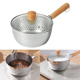 Japanese Food Grade Stainless Steel Snow Pan Milk Pot Thickened Household Baby Supplementary Hammer Pattern Soup 240308