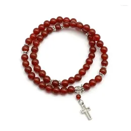 Strand Red/Green Agate Beaded Bracelet Charm Holy Cross Religious Jewellery Gifts