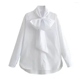 Women's Blouses UNIZERA 2024 Spring Fashion Hong Kong Style Retro Slim And Versatile Bow Decoration Poplin Shirt