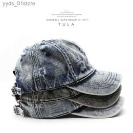 Ball Caps Hat for women washed and worn white solid Colour denim baseball c for outdoor sports sun hat for men duck tongue hat L240314