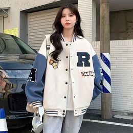 Street Women Vintage Baseball Jersey Harajuku High Street Loose Relaxed Fashion Student Y2K Embroidered Jacket Coat Cardigan 240229