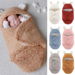 Blankets 2024 Born Cotton Baby Boys Girls 3-6M Plush Swaddle Wrap Cute Fluffy Fleece Sleeping Bag Soft Bedding Set Ultra-Soft