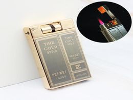 Highend Luxury Business Gold Brick Jet Metal Lighter Torch Turbo Grinding Wheel Butane Gas Lighters Flint Inflated Men Gift NO GA9129228