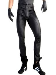 Men039s Pants Sexy Faux Leather Zipper Open Crotch Erotic Latex PU Night Club Straps Trousers Gothic Punk Fetish Wear 2208275279044