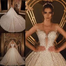 2024 African Luxurious Said Mhamad Ball Gown Wedding Dresses Beaded Lace 3D Appliques Crystal Plus Size Bridal Gowns Custom Made