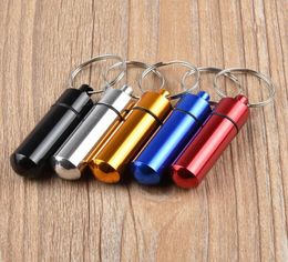 Fast Ship 200pcs 14X48mm aluminum alloy Boxes Metal Waterproof Pill Box Case keyring Key Chain Ring Medicine Storage Organizer Bot5782953