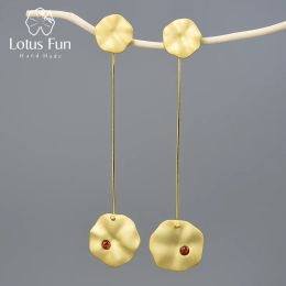 Earrings Lotus Fun 18k Gold Lotus Leaves Dangle Earrings Real 925 Sterling Silver Natural Handmade Fine Jewellery Earrings for Women Bijoux