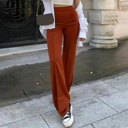 Women's Pants Women Trousers High Waist Flared For Stylish Solid Colour With Stretchy Fabric Streetwear Spring Autumn