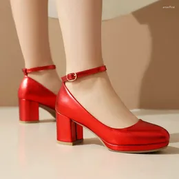 Dress Shoes Shiny Red Golden Silver Closed Toe Lovely Lady Pumps Mature Luxury Office Square Chunky High Heels Lolita Mary Janes Footwear