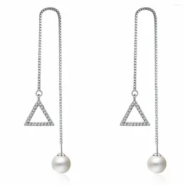 Dangle Earrings Long Threader For Women Pearl Rhinestone Triangles Detla Steel Chain Drop Sorority Ear Line Jewellery