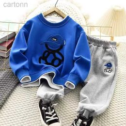 T-shirts Autumn Baby Girl Boy Clothes Set Cartoon Bear Sweater Top and Pants Buttom Suit Children 2 Pieces Tracksuit Winter Loungewear ldd240314