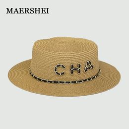 Hat For Women Panama Summer Beach Female Casual Lady Girls Flat Brim Straw Cap Sun Chapeu Feminino 240309