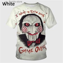 Men's T-Shirts Mens T-shirt Fashion Hot Sale 3D Printed Terror Puppet Mask Pattern Unisex Round Neck Short Slved Loose Anime Style T Shirts Y240321