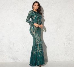 Casual Dresses Autumn Sequined Maxi Dress Full Sleeved O Neck Stretch Eimpire Ball Gown Evening Party Green Burgundy Zipper2895916