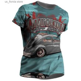 Men's T-Shirts Summer Mens T-shirt 3D Print US Route 66 Shirt 2023 New Short Slve Mens Clothing Cotton Oversized Ts Biker Harajuku Tops Y240314