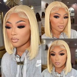 Short Bob Wig 613 Honey Blonde Color Brazilian Straight Bob Wig T Part Lace Front Human Hair Wigs 13x4 13x6 Lace Frontal Wigs