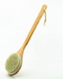 Natural Bristle Brush Long Handle Wooden Scrub Skin Massage Shower Body Bath Brush Round Head Bath Brushes Bathroom Accessories 235550178