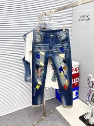 Men's Designer Jeans Men's European Men's pants Motorcycle embroidery Pop Ripped Cotton fashion Jeans Men's cargo Pants Black hip size 28-40 #043