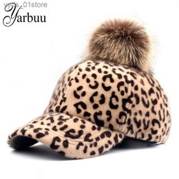 Ball Caps YAUU brand new baseball cs 2018 winter c for women Faux Fur pompom ball Leopard c children Casual Snback hat c L240314