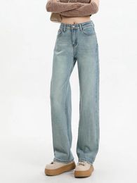 Women's Jeans Cotton Stretch Straight Women Vintage Classic Blue Full Length Denim Pants Streetwear Spring Summer 2024