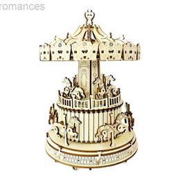 3D Puzzles 3D Wooden Puzzle Carousel Music Box Model Handmade DIY Assembly Toy Handmade Jigsaw Model Building Kits for Kids Adults Gift 240314