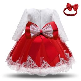 Baby Girls Christmas Princess Dress 1 Year Old Birthday Party Long Sleeve Lace Dress Winter Infant Newborn Christening Gown LJ20128726146