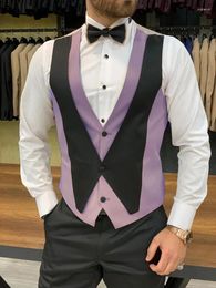 Men's Vests Mens Layered Suit Vest Formal Dress Waistcoat Business Tuxedo Slim Fit Color Block Design Costume Homme Sleveeless Blazer