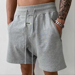 Men Cotton Shorts Fifth Pants Running Squat Fitness Shorts GYM Wear Quick-drying Drawstring y2k Zipper Pocket Short Men clothing 240311