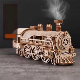 3D Puzzles 3D Wooden Steam Train Jigsaw Puzzle Game Laser Cutting Mechanical Model Assembly Toy Gift for Boy Girls for Dropshipping 240314