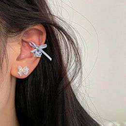 Backs Earrings Pink Blue Ribbon Bow Clip Non-Piercing Bone Exquisite Stud No Ear Hole Aesthetics Sweet Lolita Girls