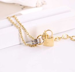 High-end Titanium Steel 18K Gold Printing Lock Square Zircon Asymmetric Double-Layer Chain High-Grade Bracelet for Women