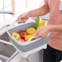 Basins Kitchen Fruit Vegetable Washing Basin Folding Sink Drain basket Travel Outdoor Camp Portable Basins