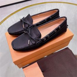 Casual Shoes 2024 Spring And Autumn Women's Real Cowhide Flat Bottom Bow Knot Round Toe Comfortable Driving Peas Loafers