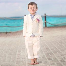 Men's Suits Costume Beige Boys For Beach Wedding Kids Blazer Notched Lapel Child Groom Tuxedos Formal Wear 2 Pieces (Jacket Pants)