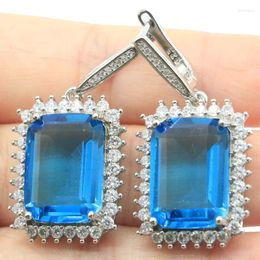 Dangle Earrings 40x20mm Princess Cut 12.8g London Blue Topaz Daily Wear Brithday Gift Rose Silver Highly Recommend