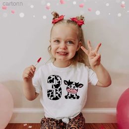 T-shirts Cow Number Birthday Shirt 1-10 Birthday T-Shirt Wild Tee Girls Party T Shirt Cows Print Clothes Kids Gifts Fashion Tops Tshirt ldd240314